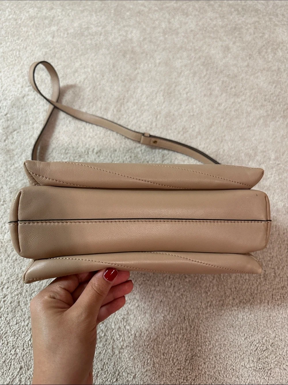 Tory Burch Quilted Chevron Top-Handle Satchel in Nude Tan